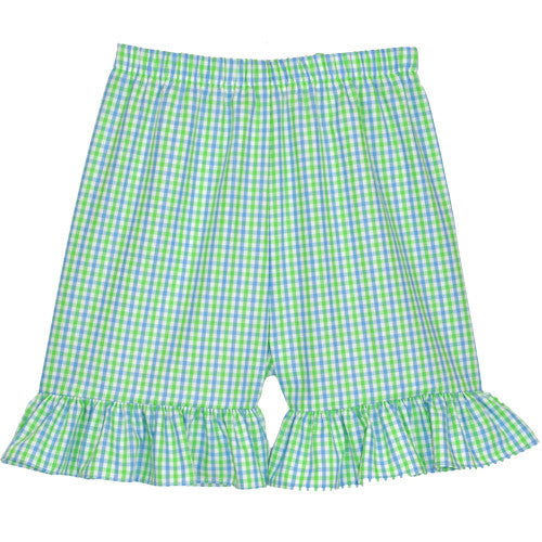 Blue/Lime Checks Ruffle Shorts