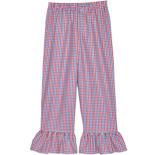 Blue/Red Tri-Color Checks Ruffle Pants