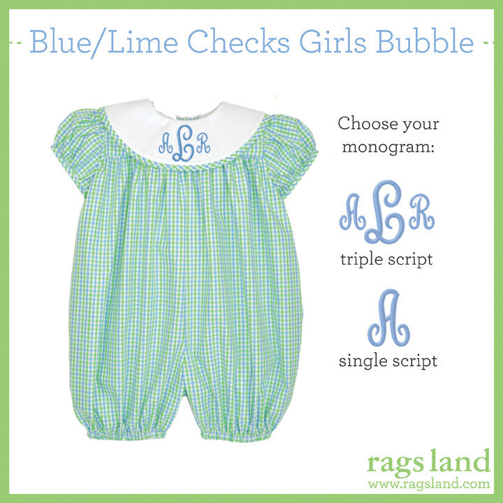 Blue/Lime Checks Girls Bubble