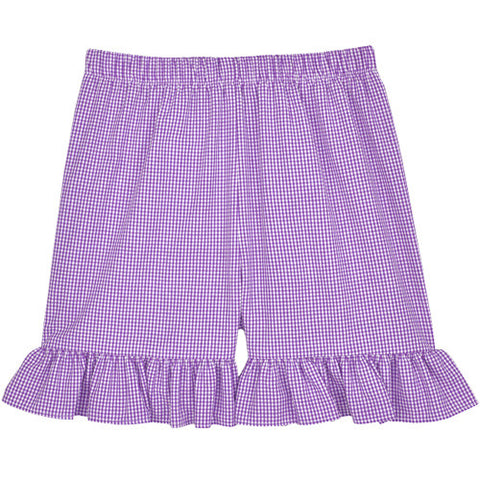 Purple Classic Checks Ruffle Shorts