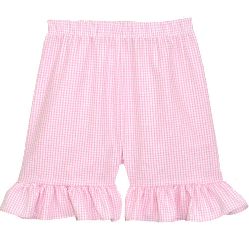 Pink Seersucker Checks Ruffle Shorts