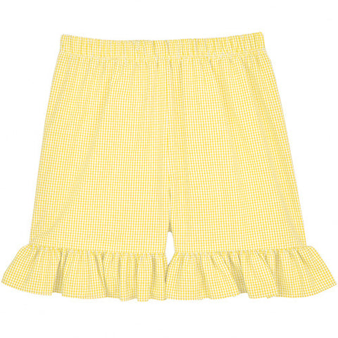 Yellow Classic Checks Ruffle Shorts